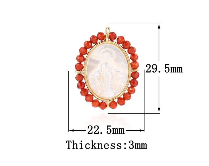 Colorful Micropavé Mother Mary pendant, Virgin Mary pendant, Religious Necklace Pendant, Cubic Zirconia Pendant 29.5x22.5x3mm