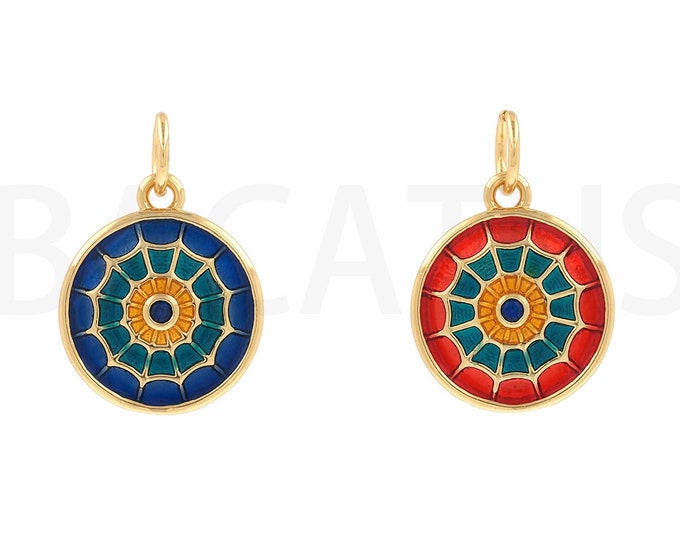 Enamel Charm,Round Pendant,Coin Necklace,18K Gold Filled Spiderweb Pendant,Micropavé CZ Spiderweb Charm,DIY Jewelry Supplies,12x17.5x1.8mm