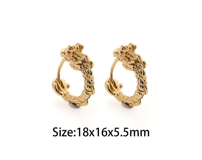 Dragon Head Earrings, Snake Earrings, 18K Gold Filled Twist Earrings, Gift for Her, Thick Gold Earrings, Thick Earrings, 18x16x5.5mm