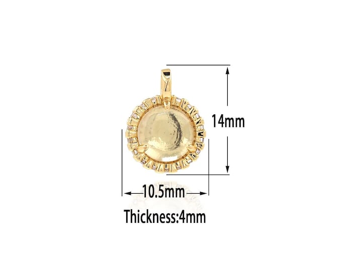 18K Gold Filled Round Pendant,Gold Simple Charms,CZ Coin Charm Bracelet Necklace for DIY Jewelry Making Supply