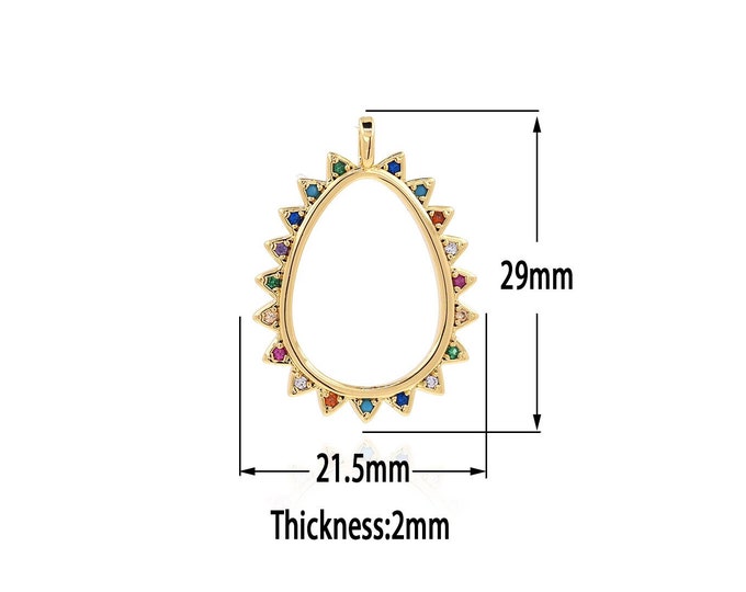 18K Gold Filled Oval Pendant,Gold Oval Charms,CZ Oval Charm Bracelet Necklace for DIY Jewelry Making Supply