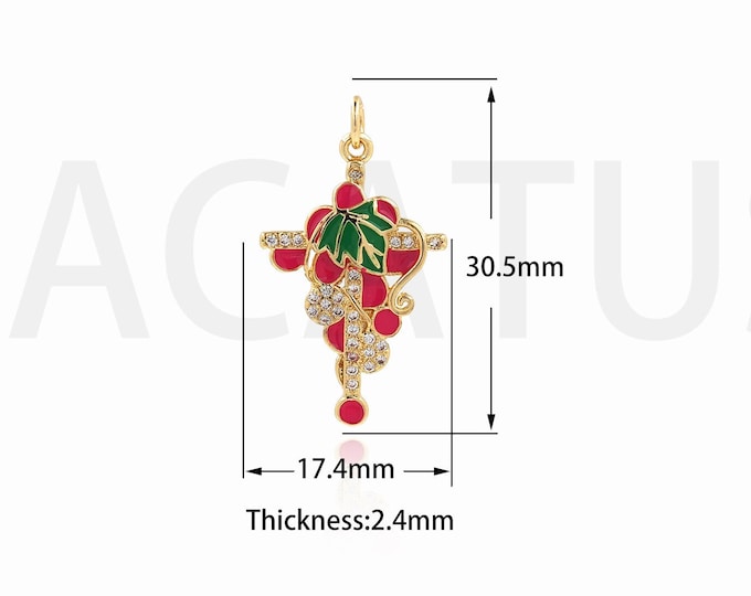 Grape Pendant, Enamel Charm, 18K Gold Filled Fruit Necklace, Fruit Charm, Grape Charm, DIY Jewelry Supplies, 30.5x17.4x2.4mm