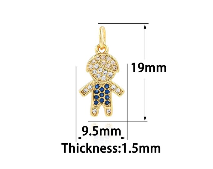 Gold Dainty CZ Boy Charms,18K Gold Filled Tiny Boy Pendant,Boy Charm Bracelet Necklace for DIY Jewelry Making Supply,9.5x19x1.5mm
