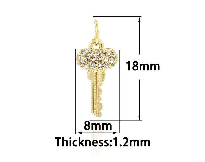 Key Pendant,Gold Dainty Key Charms,18K Gold Filled Simple pendant Bracelet Necklace for DIY Jewelry Making Supply,8x18x1.2mm