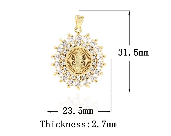 18K Gold Filled Virgin Mary Pendant,Gold Dainty Religion Charms,CZ Catholic Charm Bracelet Necklace for DIY Jewelry Making Supply