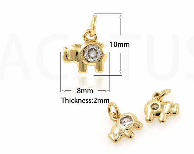 18K Gold Filled Elephant Pendant Animal Jewelry Elephant Bracelet Micro-Pave Suitable for Bracelet Necklace Jewelry Making 8x10x2mm