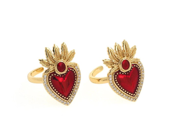 18K Gold Filled Open Ring,Gold Dainty Heart Ring,Enamel Heart Ring,Love Charm Rings Gift for Her