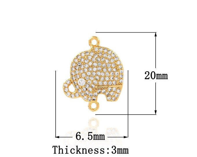 18K Gold Filled CZ Elephant Connector,Gold Elephant Connector,Elephant Connector Bracelet Necklace for DIY Jewelry Making Supply,6.5x20x3mm