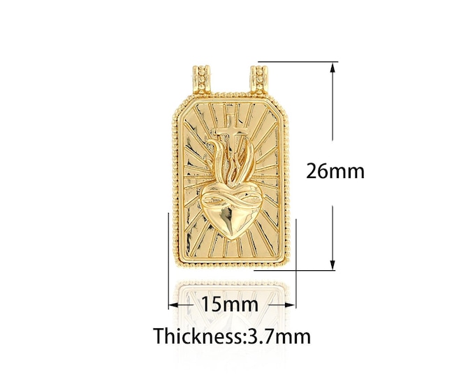 Square Pendant,Love Charms,18K Gold Filled Heart Charm,Rectangular Necklace,Love Necklace,DIY Jewelry Supplies,