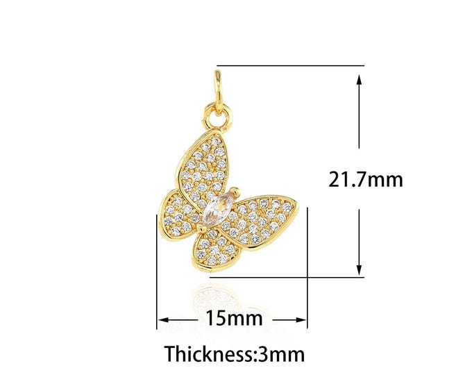 18K Gold Filled Butterfly Pendant,Gold Dainty CZ Butterfly Charms,Butterfly Charm Bracelet Necklace for DIY Jewelry Making Supply