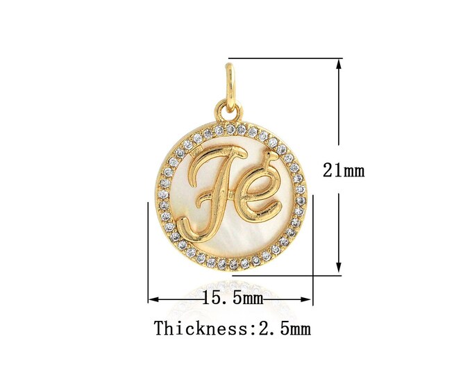 Gold Dainty Letter Charms,18K Gold Filled Fe Pendant,CZ Round Charm Bracelet Necklace for DIY Jewelry Making Supply,21x15.5x2.5mm