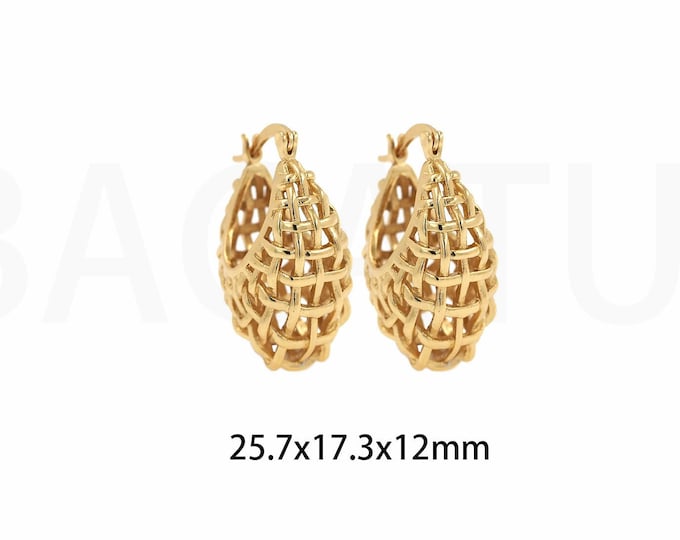 Medium Basket Dangle Hoops,18K Gold Filled Basket Hoop Earrings, Diamond Cut Gold Hoops,Gold Hoop Earrings, Gift for Her,25.7x17.3x12mm