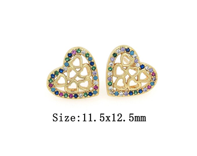 18K Gold Filled CZ Heart Stud Earrings,Gold Heart Stud Earrings,Heart Stud Earrings,Gift for Her
