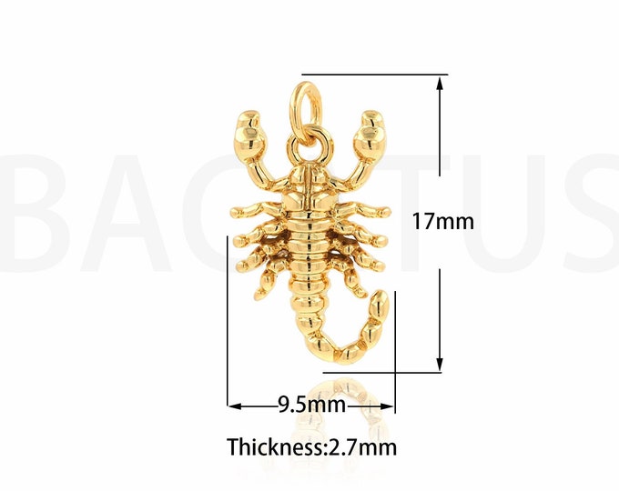 Micropavé CZ Scorpion Pendant, Scorpio Pendant, 18K Gold Filled Zodiac Necklace, Scorpio Charm, DIY Jewelry Supplies, 16.9x9.6x2.7mm