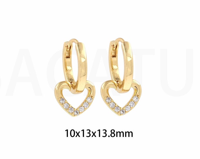 1Pair MicroPaved Love Ladies Fashion Earrings Zircon Heart-Shaped Earrings Copper Gold-Plated Earrings Hoop Earrings Earrings 10x13x13.8mm