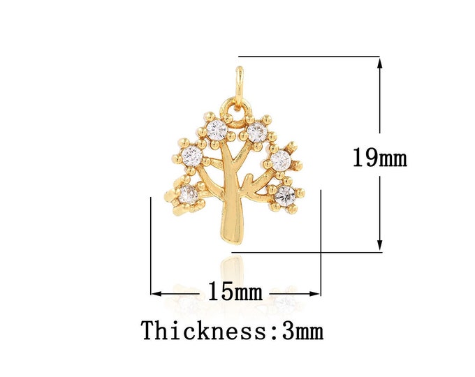 18K Gold Filled CZ Tree of Life Pendant,Gold Dainty Tree Charms,Tree  Charm Bracelet Necklace for DIY Jewelry Making Supply