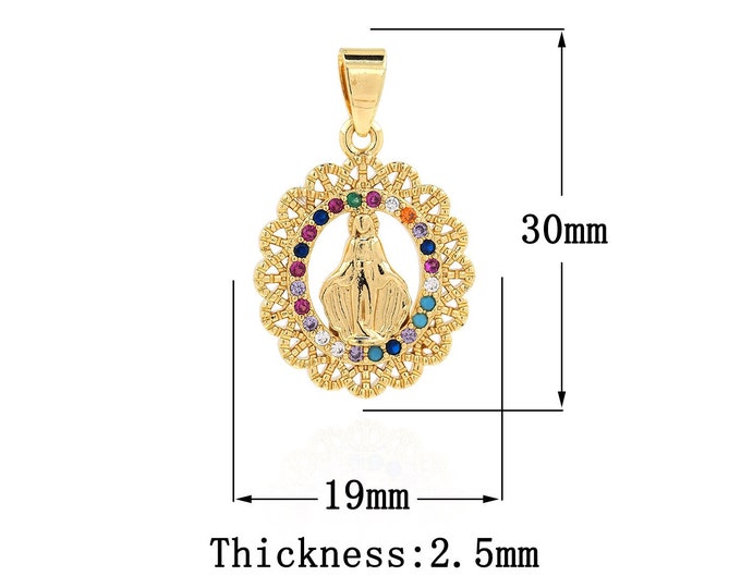 18K Gold Filled Virgin Mary Pendant,Gold Dainty CZ Religion Charms,Catholic Charm Bracelet Necklace for DIY Jewelry Making Supply