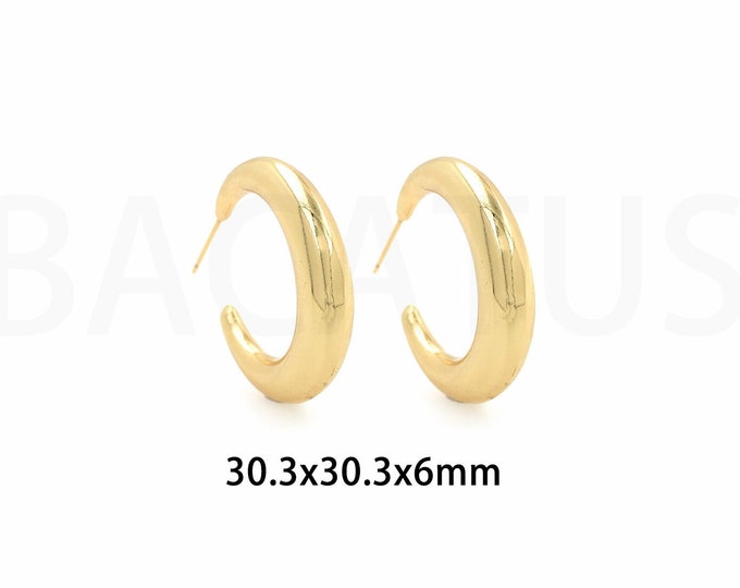 1 Pair,Crescent Earrings, MicroPave Zircon Earrings,18K Gold Filled Dainty Earrings, Moon Earrings, Gift for Her, Moon Charm,30.3x30.3x6mm
