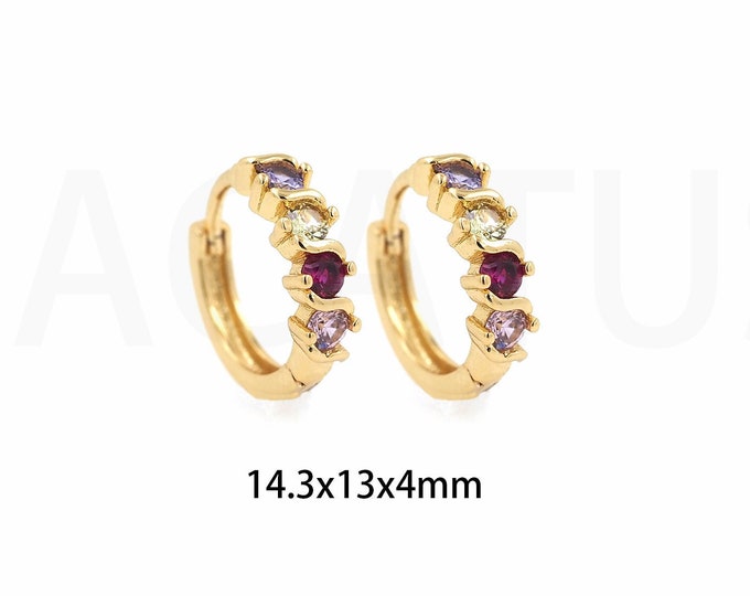 18K Gold Filled Round Earrings, Pierced Earrings, Micropavé CZ Modern Earrings, Thick Earrings, Gift For Her, 14.3x13x4mm