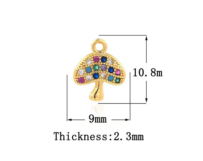 18K Gold Filled CZ Mushroom Pendant,Gold Dainty Mushroom Charms,Mushroom Charm Bracelet Necklace for DIY Jewelry Making Supply