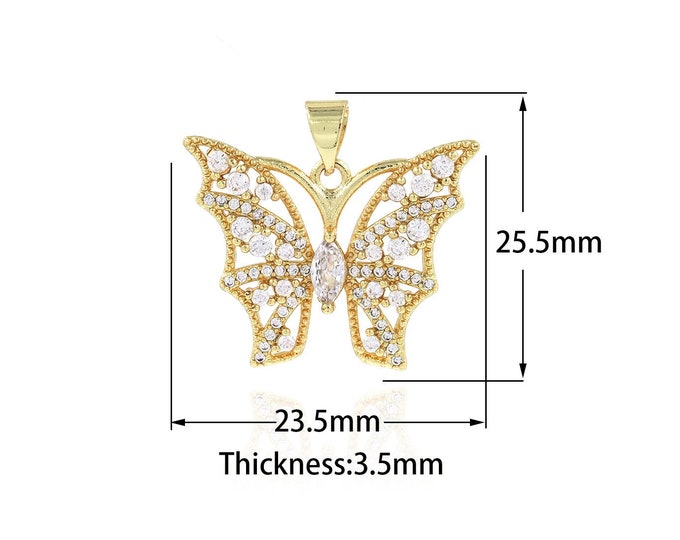 18K Gold Filled Butterfly Pendant, Gold Dainty Butterfly Charms,Bracelet Necklace for DIY Jewelry Making Supply,25.5x23.5x3.5mm