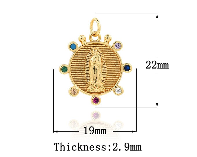 18K Gold Filled CZ Virgin Mary Pendant,Gold Dainty Religion Charms,Catholic Charm Bracelet Necklace for DIY Jewelry Making Supply