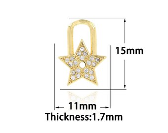 Ciondolo pentagramma riempito in oro 18 carati, ciondolo pentagramma, ciondolo stella CZ micropavé, ciondolo Polaris, forniture di gioielli fai da te, 11x15x1,7 mm
