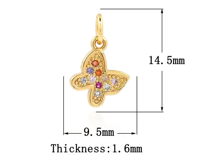 18K Gold Filled Butterfly Pendant,Gold Dainty CZ Butterfly Charms,Butterfly Charm Bracelet Necklace for DIY Jewelry Making Supply