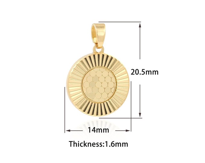 18K Gold Filled Disc Pendant, Gold Coin Pendant, Round Pendant, Hammered Necklace, DIY Jewelry Supplies, 20.5x14x1.6mm