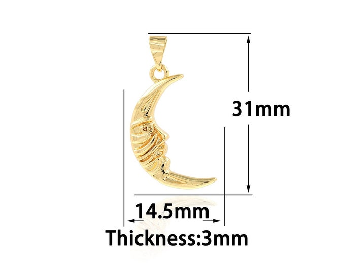 Face Charm, Crescent Moon Necklace, Moon Pendant, Moon Face Pendant, 18K Gold Filled Crescent Moon Charm, DIY Jewelry Supplies, 14.5x31x3mm