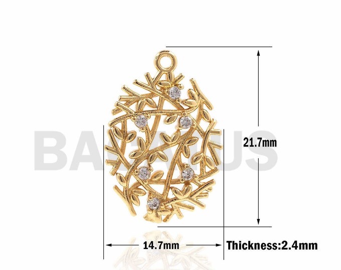 1PCS CZ Micro-Pave Oval Tree Of Life Pendant, Tree Of Life Charm, Messy Branch Necklace, Tree Of Life Necklace, Flower Charm 21.7x14.7x2.4mm