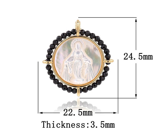 18K Gold Filled Circle Necklace,Our Lady Charm,Micropavé CZ Catholic Necklace,Seashell Necklace,DIY Jewelry Supplies,24.5x22.5x3.5mm
