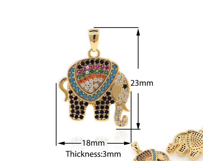 18K Gold Filled Elephant Pendant MicroPave CZ Suitable for Bracelet Necklace Jewelry Making Animal Jewelry Elephant Bracelet 23x18x3mm
