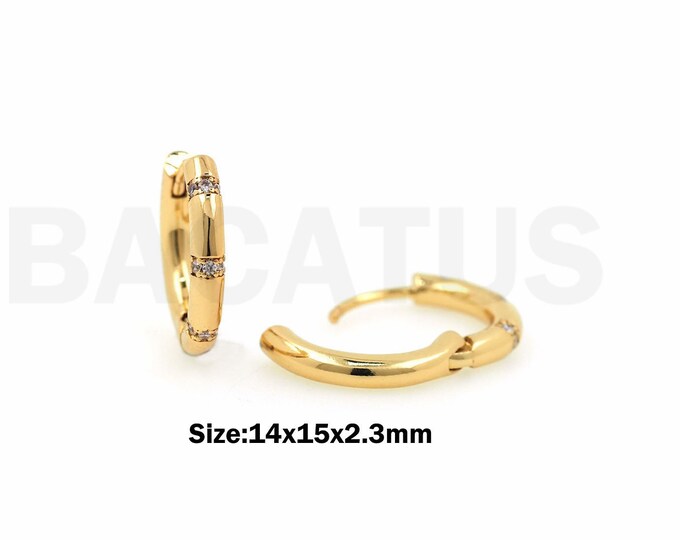 1Pair 18K Gold Filled Round Zircon Earrings  Zircon Polygonal Earrings White Zircon Fine Earrings CZ Charm 14x15x2.3mm