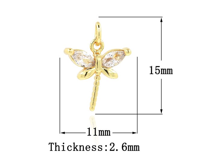 18K Gold Filled Dragonfly Pendant,Gold Dainty CZ Dragonfly Charms,Dragonfly Charm Bracelet Necklace for DIY Jewelry Making Supply