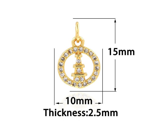 18K Gold Filled Round Tower Pendant, Gold Dainty Tower Charms,Simple pendant Bracelet Necklace for DIY Jewelry Making Supply,10x15x2.5mm