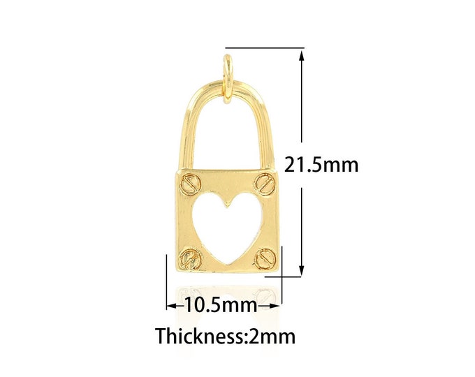 Gold Dainty Heart Charms,18K Gold Filled Heart Lock Pendant,CZ Heart Charm Bracelet Necklace for DIY Jewelry Making Supply,10.5x21.5x2mm