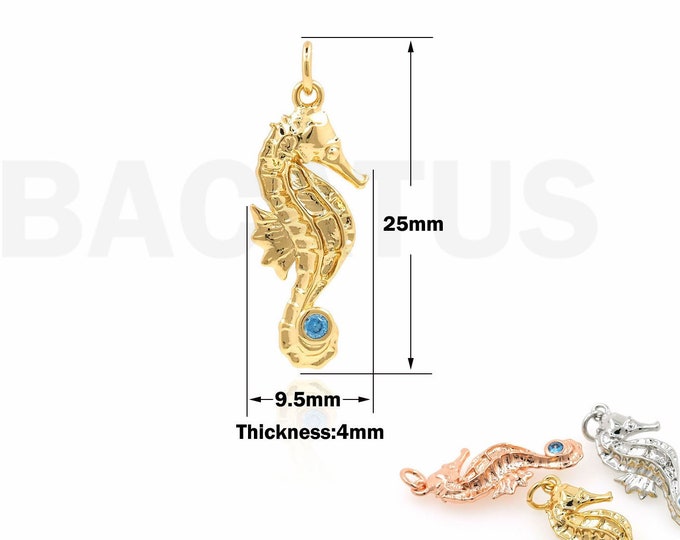 1PCS Seahorse Charm,Micropavé CZ Seahorse Pendant, Sea Pendant, Seahorse Necklace, DIY Jewelry Making Supplies 25x9.5x4mm