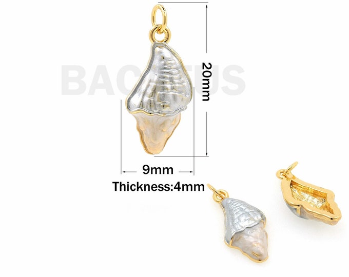 18K Gold Filled Conch Pendant, Enamel Conch Necklace, Shell Pendant, Conch Charm, Beach Charm, DIY Jewelry Accessories, 20x9x4mm