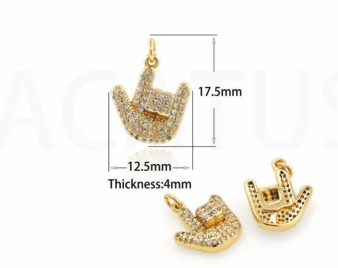 18K Gold Filling Gesture Necklace I Love You Gesture Cubic Zirconia Finger Charm DIY Jewelry Making 12.5x17.5x4mm