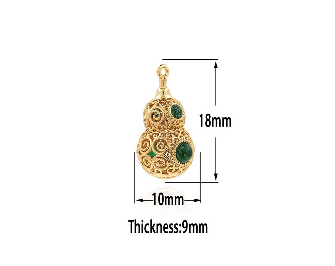 18K Gold Filled Gourd Pendant,CZ Gold Gourd Charms,Dainty Gourd Charm Bracelet Necklace for DIY Jewelry Making Supply