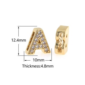 Contas espaçadoras de letras preenchidas com ouro 18K, contas espaçadoras de letras CZ 26 micropavé, contas de letras, fabricação de joias faça você mesmo