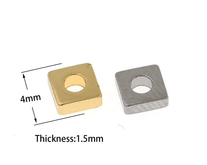 10 PCS Large Hole Square Beads, Square Spacers, CZ Square Spacer Beads, Square Pendants, Suitable For Jewelry Making