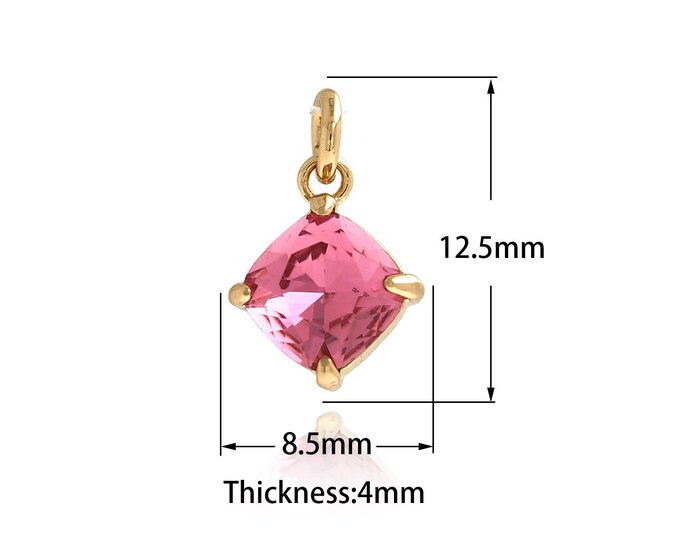 1PCS Single Zircon Square Pendant,18K Gold Fille Square Charm, Pendant Necklace, Cubic Zirconia Pendant,DIY Jewelry Supplies