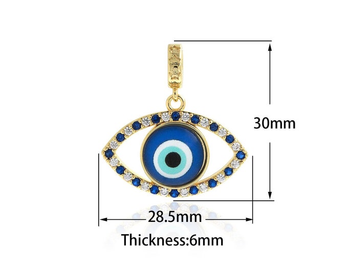 Micropavé CZ Enamel Eye Pendant,18K Gold Filled Eye Necklace, Greek Eye Charm, Eye Charm,DIY Jewelry Accessories, 30x28.5x6mm