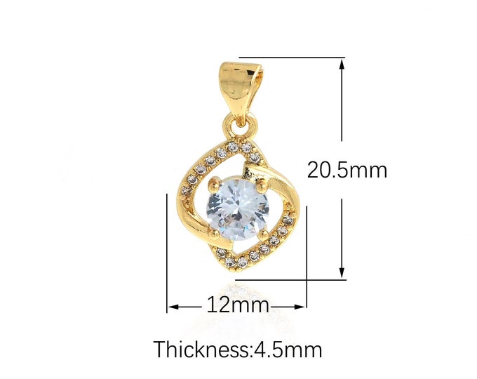 18K Gold Filled Round Pendant,Micropavé CZ Solitaire Pendant,Round Charm,Exquisite Bracelet Necklace DIY Accessories,20.5x12x4.5mm