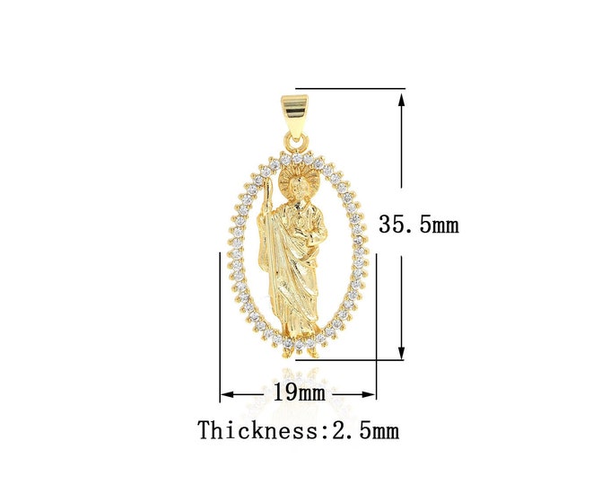 18K Gold Filled Saint Jude Pendant,CZ Dainty St.Juda Charms,Religion Charm Bracelet Necklace for DIY Jewelry Making Supply,35.5x19x2.5mm