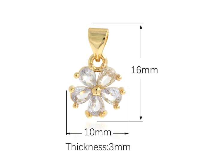 Flower Pendant, Micropavé CZ Plant Necklace, 18K Gold Filled Flower Charm, Plant Charm, DIY Jewelry Supplies