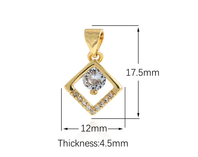 1PCS Single Zircon Square Pendant,18K Gold Fille Square Charm, Pendant Necklace, Cubic Zirconia Pendant 17.5x12x4.5mm