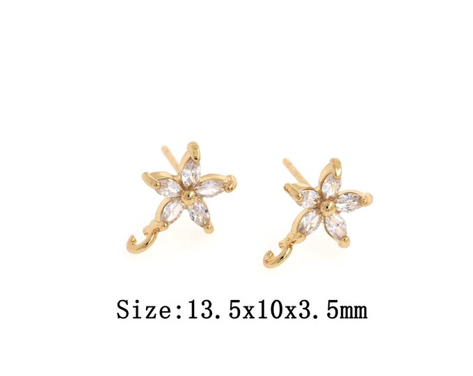 18K Gold Filled Pentagram Earrings Findings, Micropavé CZ Earrings,Pentagram Earrings Accessories,Hypoallergenic